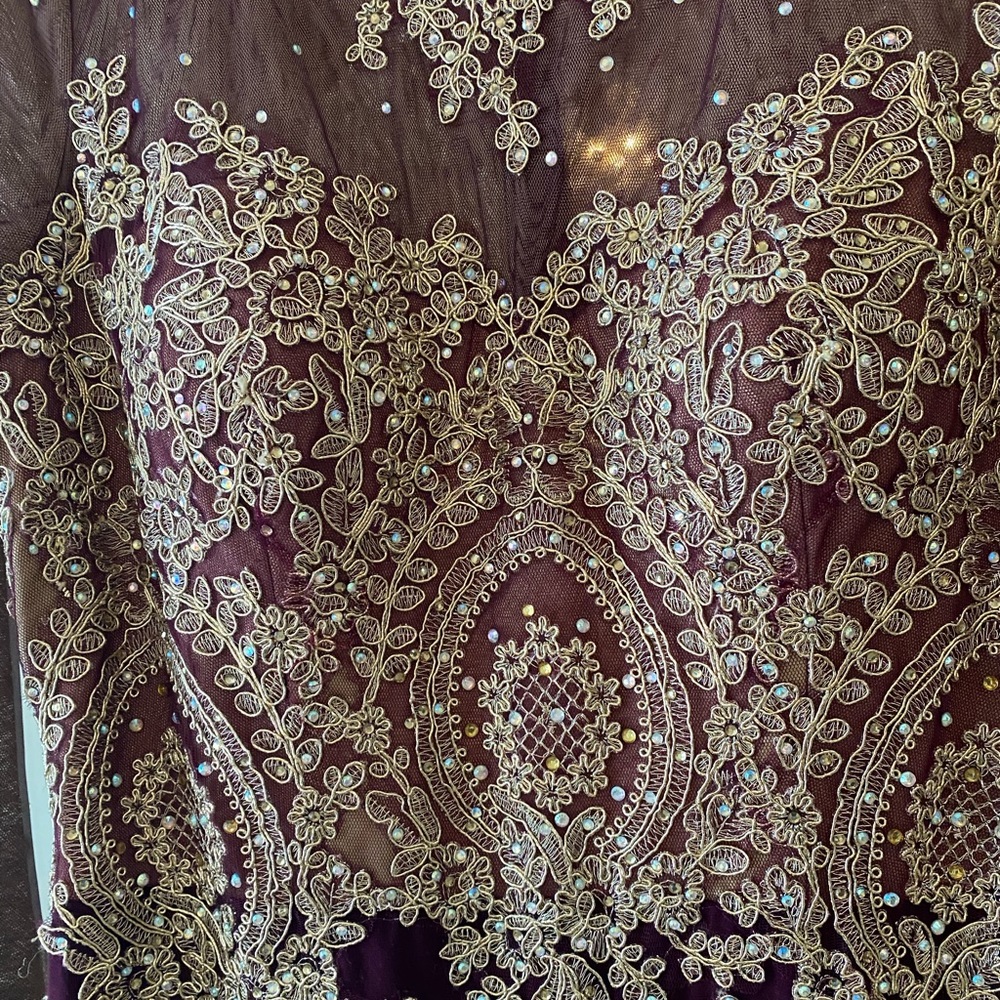 Xscape purple/gold long sleeve dress - Picture 5 of 8